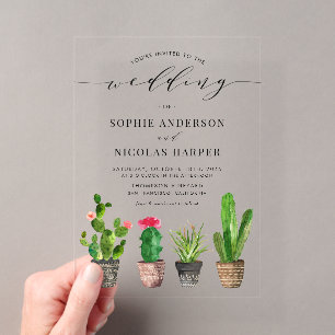 Topfsäkulente und Kakteen Boho Wedding Acryleinladungen