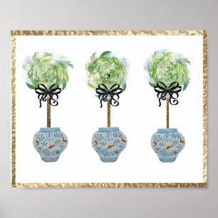 Topiaries Blue & White Ginger Jar Art Print Poster