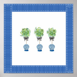 Topiary Blue and White Ginger Jar Art Print Poster