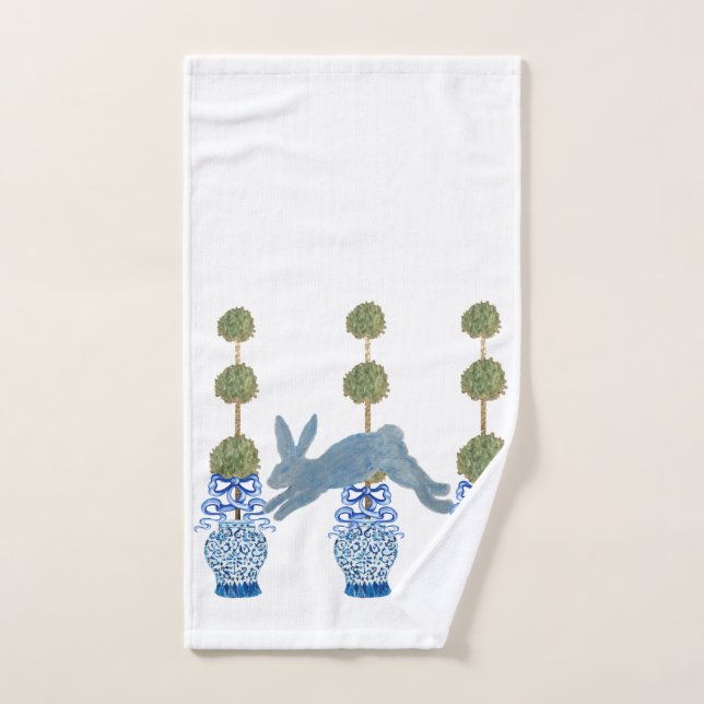 Topiary Blue Französisch Country Bunny Kaninchen Handtuch (Handtuch)