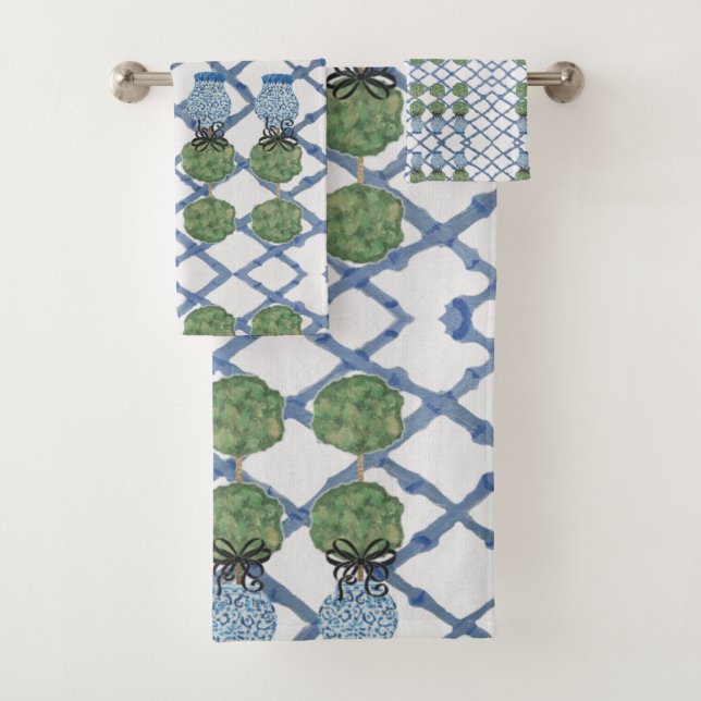 Topiary Blue White Ginger Jar Jars Bath Set (Insitu)