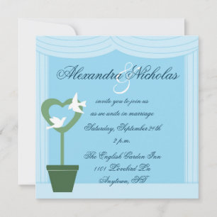 Topiary mit White Doves Blue Wedding Einladung