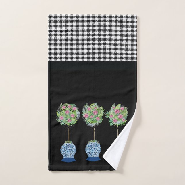 Topiary Rose Black and White Ginger Jar Handtuch (Handtuch)