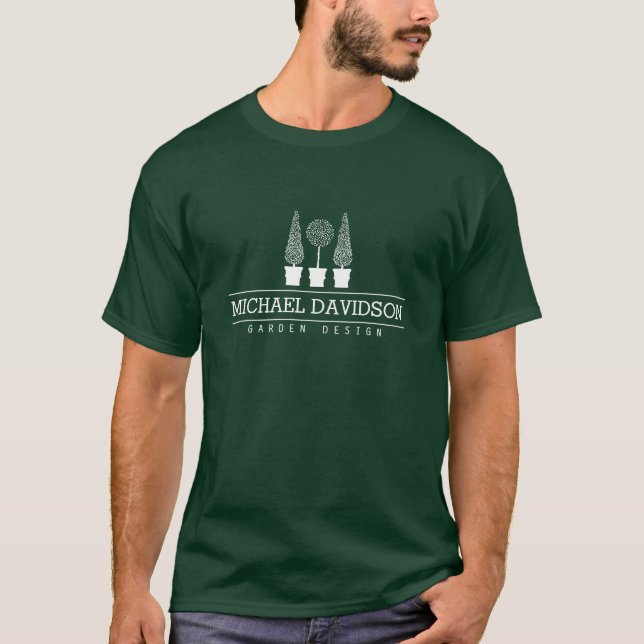 Topiary Trio Gardener Landscaping Dark Green T-Shirt (Vorderseite)