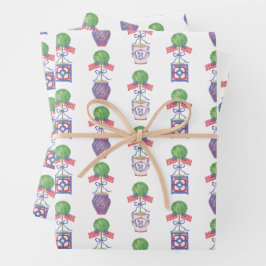 Topiary Watercolor Patriotic American Flag Geschenkpapier Set