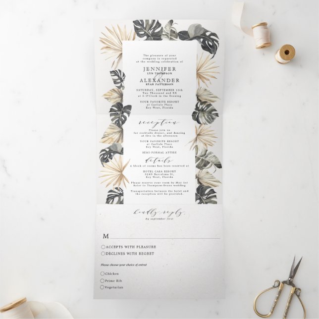 Topical Chic Beach Wedding Tri-Fold Dreifach Gefaltete Einladung (Innenseite)