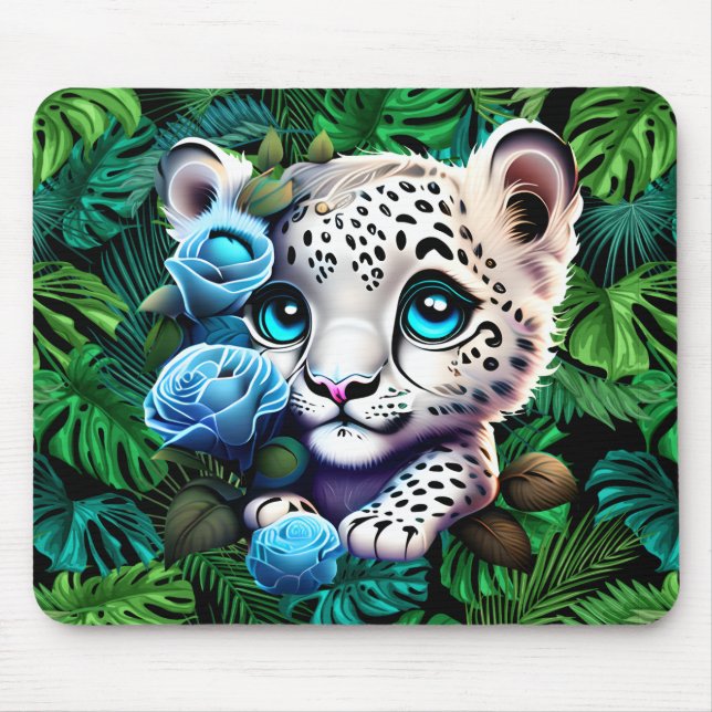 Topisches Weißes Leopardjunge  Mousepad (Vorne)