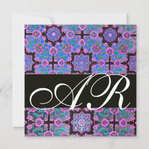 TOPKAPI BLUE BLACK PINK DAMASK MONOGRAMM grün Einladung