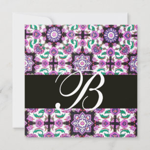 TOPKAPI DAMASK MONOGRAMM Schwarz-weiß rosa grün Einladung