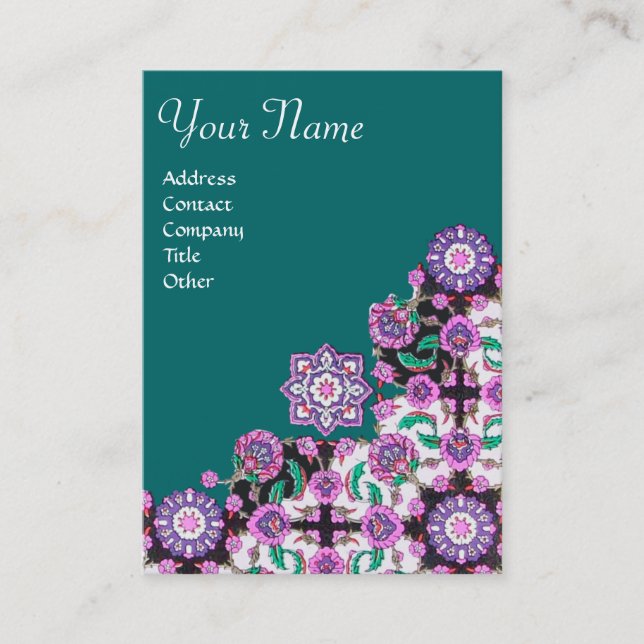 TOPKAPI, FLORALPINK GRÜNE ORIENTAL DAMASK-BLUME VISITENKARTE (Vorderseite)