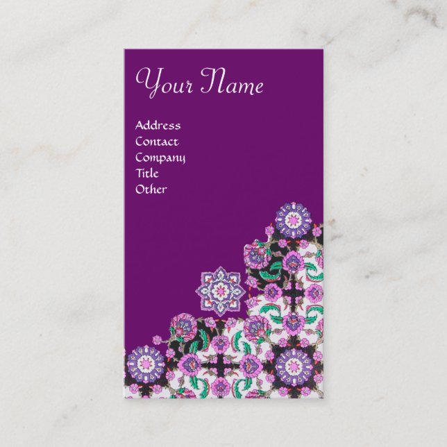 TOPKAPI, FLORALPINK GRÜNE ORIENTALE BLUME Lila Visitenkarte (Vorderseite)