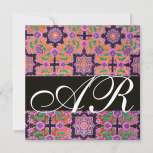 TOPKAPI ORANGE BLACK PINK DAMASK MONOGRAMM gelb Einladung