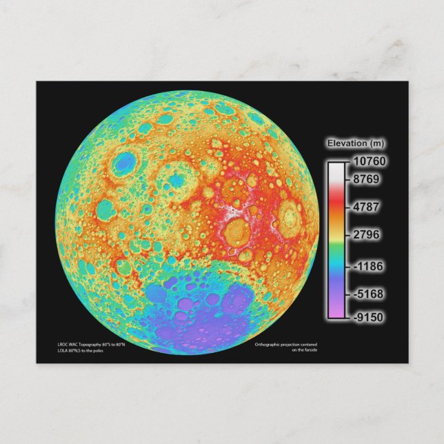 Topografische Farbkarte der Mondoberfläche Postkarte (Vorderseite)
