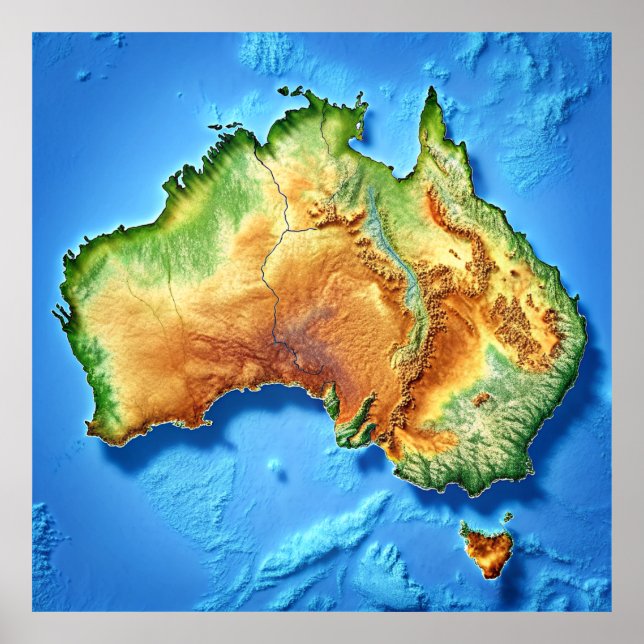 Topografische Karte Australien Poster (Vorne)