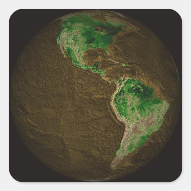 Topografische Karte der Erde Quadratischer Aufkleber (Vorderseite)
