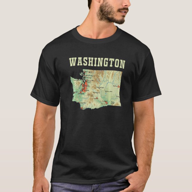 Topografische Karte der wichtigsten Städte des Was T-Shirt (Vorderseite)