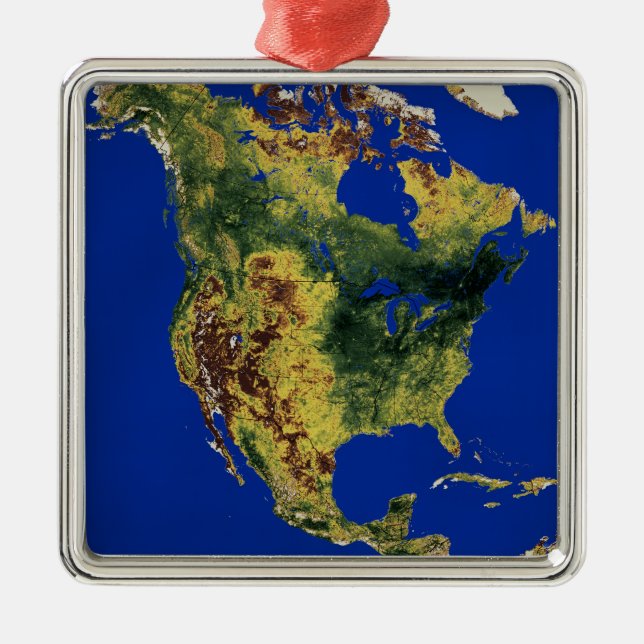 Topografische Sicht auf Nord- und Zentralamerika Silbernes Ornament (Vorne)