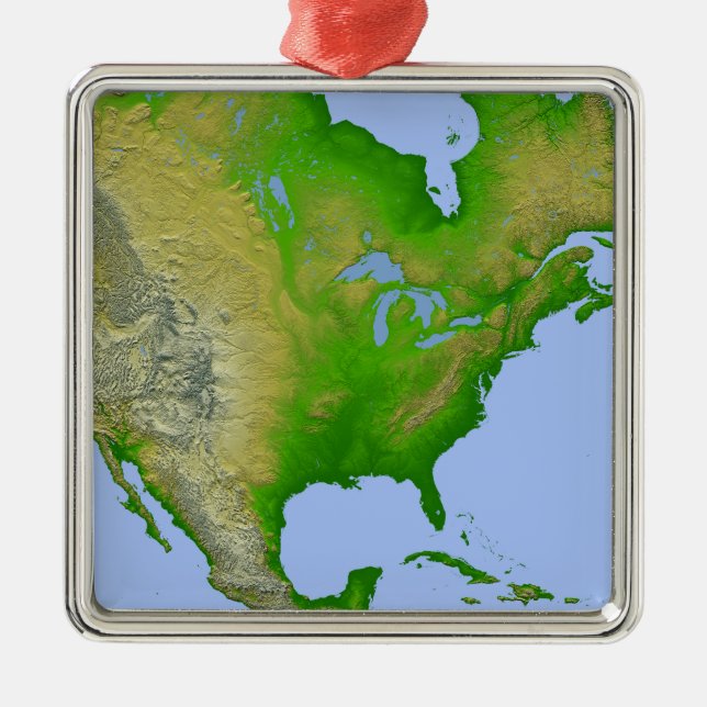 Topografische Sicht Nordamerikas Ornament Aus Metall (Vorne)