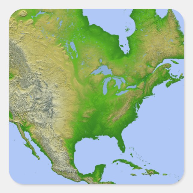 Topografische Sicht Nordamerikas Quadratischer Aufkleber (Vorderseite)