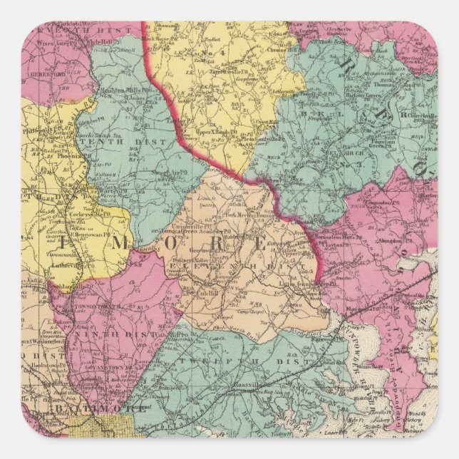 Topografischer Atlas der Landkreis von Maryland 3 Quadratischer Aufkleber (Vorderseite)