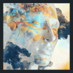 Topographic Mind Flow Colorful Profile Fotodruck<br><div class="desc">A luminous human profile in pale white and beige becomes a living canvas for swirling topographic lines and radiant color waves. Electric turquoise, fiery orange, coral, golden yellow, and teal contours ripple across the face like visible thoughts, emotions, or universal energy, while subtle earthy brown textures reveal deeper layers beneath....</div>