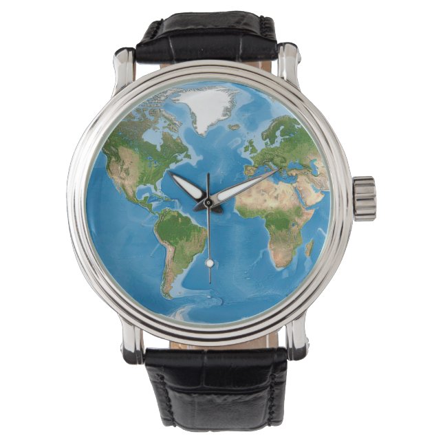 Topographic World Map Earth Illustration Armbanduhr (Vorderseite)