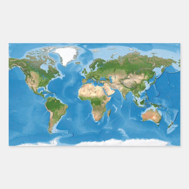 Topographic World Map Earth Illustration Rechteckiger Aufkleber (Vorderseite)