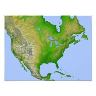 Topographische Ansicht von Nordamerika Fotodruck