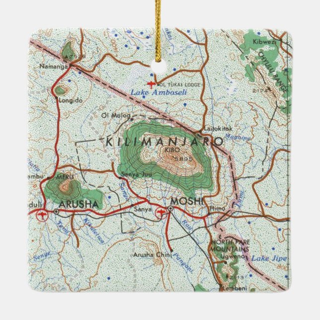Topographische Karte des Berges Kilimanjaro Keramikornament (Rückseite)