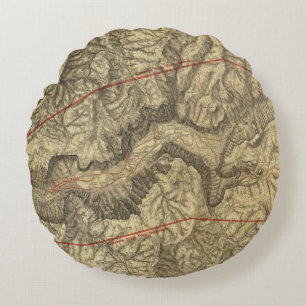 Topographische Karte des Yosemite-Tales 2 Rundes Kissen