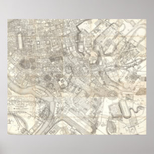 Topographische Karte von altem Rom, Italien Poster