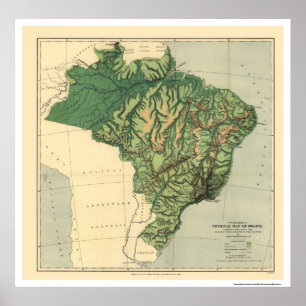 Topographische Karte von Brasilien durch Brunnen Poster
