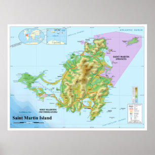 Topographische Karte von karibischer Insel St Poster