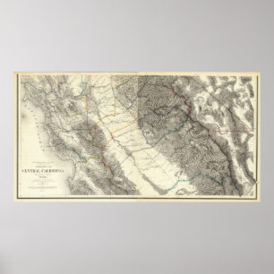 Topographische Karte von zentralem Kalifornien Poster