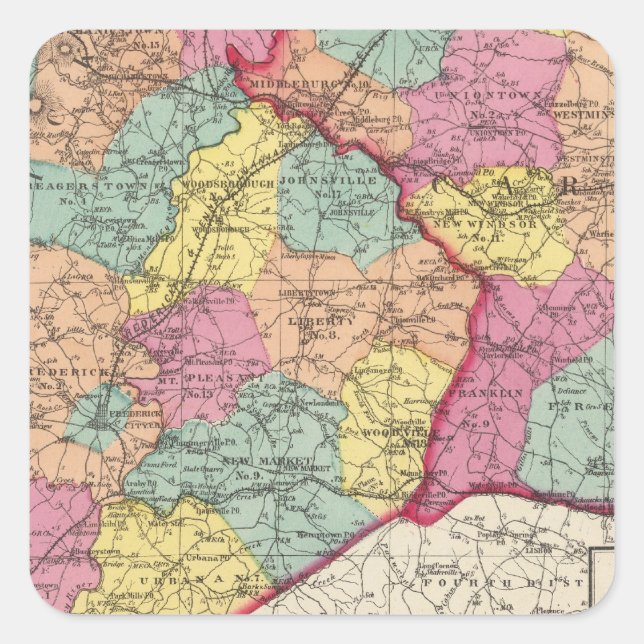 Topographischer Atlas von Maryland-Landkreisen 5 Quadratischer Aufkleber (Vorderseite)