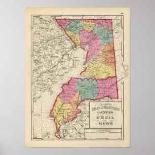 Topographischer Atlas von Maryland-Landkreisen Poster