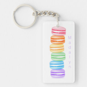 Topsy-Turvy-Regenbogen-Macarons personalisiert Schlüsselanhänger