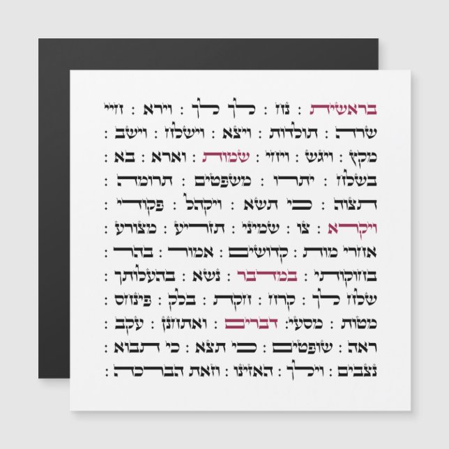 Torah Parshiot Parshas Weekly Readings in Hebräisc Magnetkarte (Vorne/Hinten)