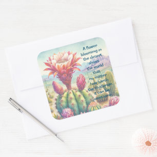 Torch Cactus Blume & Quote Quadratischer Aufkleber