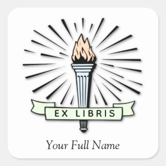 Torch Ex Libris Bookplate, Square Label for Books Quadratischer Aufkleber