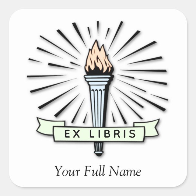 Torch Ex Libris Bookplate, Square Label for Books Quadratischer Aufkleber (Vorderseite)