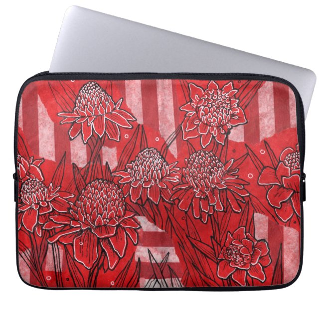 Torch Ginger Lily, Rote Blume Tropische Kunst Laptopschutzhülle (Vorderseite)