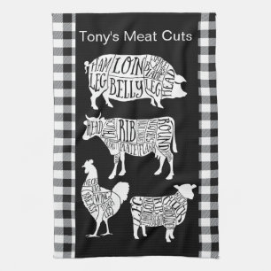 Torchon à thé Farmer Butcher Meat Cuts   Boeuf vin