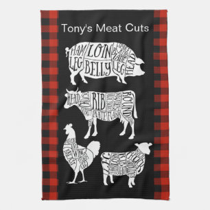 Torchon à thé Farmer Butcher Meat Cuts   Boeuf vin