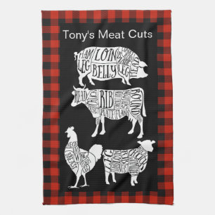 Torchon à thé Farmer Butcher Meat Cuts   Boeuf Vin