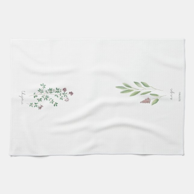 Torchon de cuisine | Aquarelle d'herbes (Horizontal)