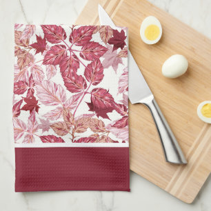 Torchon de cuisine aux feuilles d'automne rouges