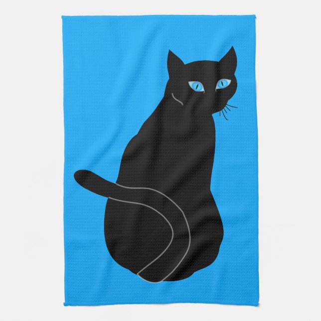 Torchon de cuisine avec chat noir (Vertical)