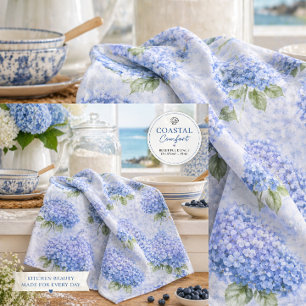 Torchon de cuisine côtier à l'aquarelle Hydrangea