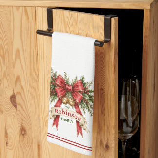 Torchon de cuisine de Noël au nom de famille perso
